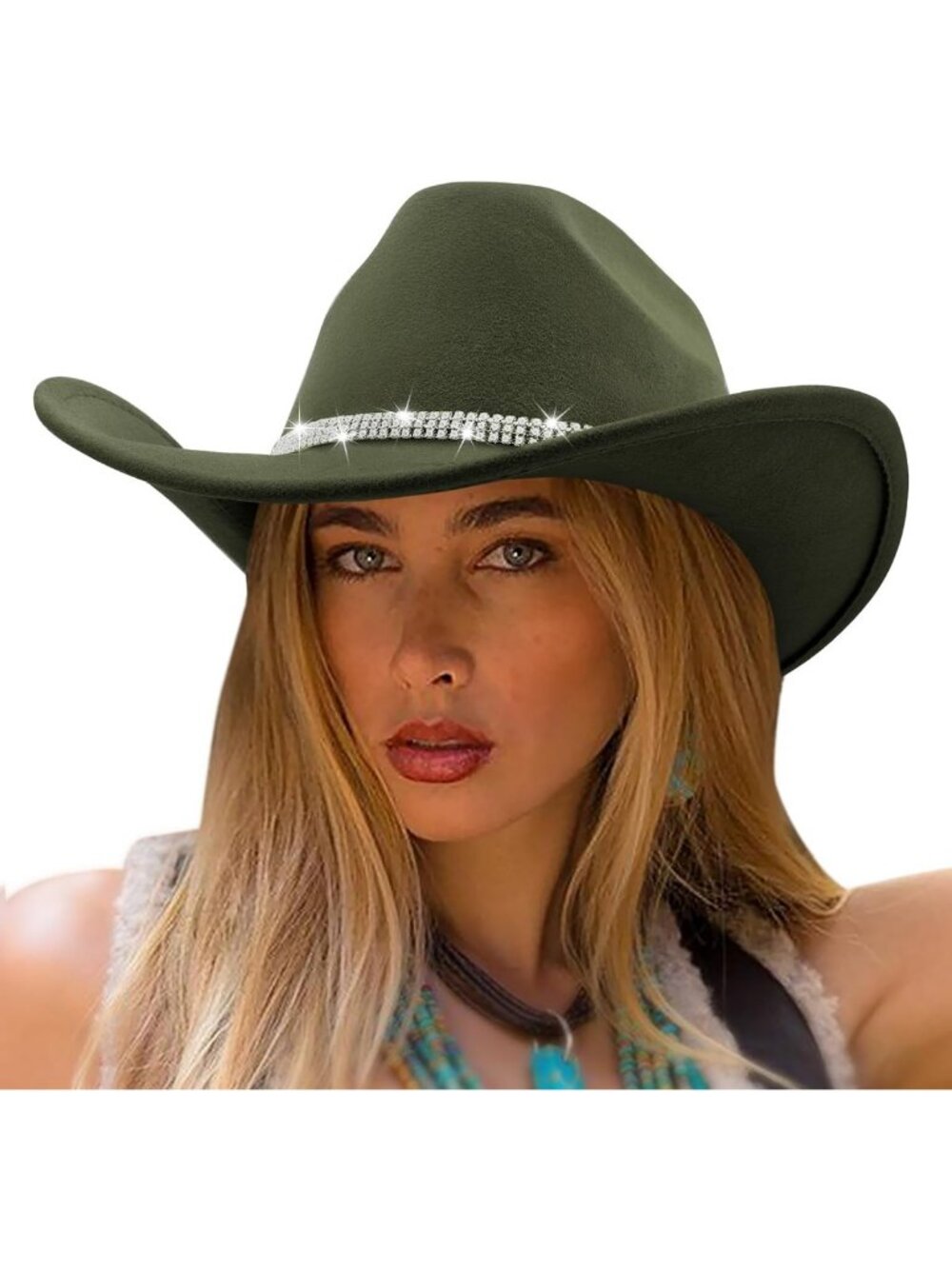 Classic Western Cowboy Hat for Women | Wide Brim Fedora with Belt Buckle | Retro